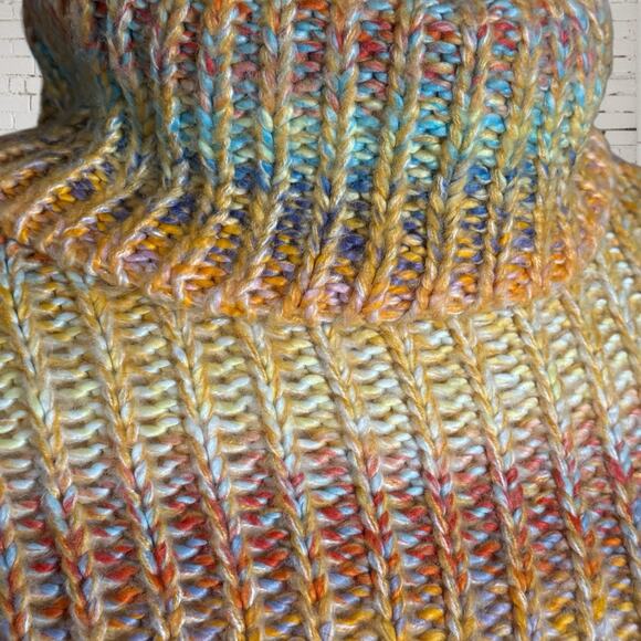 Vtg RD Style Sweater Y2K Sz Small 42" Bust Rainbow Chunky Knit Cowl Neck Ribbed - Picture 7 of 10